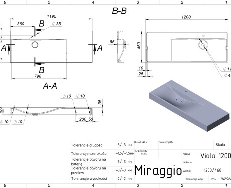 Lavatório VIOLA 1200 L MIRASOFT