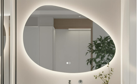 Espelho irregular com iluminação, 114×84 cm, bicolor, interruptor touch, tapete aquecedor