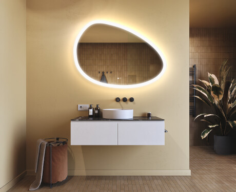Espelho irregular com iluminação, 114×84 cm, bicolor, interruptor touch, tapete aquecedor #9