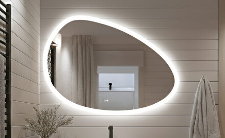 Espelho irregular com iluminação, 114×84 cm, bicolor, interruptor touch, tapete aquecedor