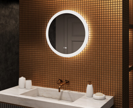 Espelhos redondos de banheiro com iluminação LED  com Dual color, Interruptor tátil, Desembaciador