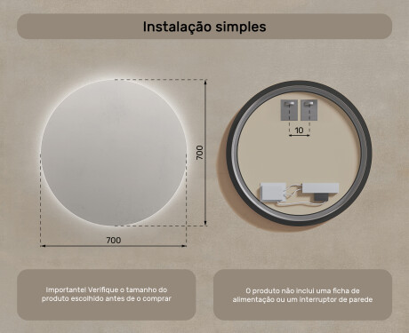 Espelho Redondo Com Luz LED 70cm com luz LED fria de 7000K, luz quente de 3000K ou luz neutra de 4500K #7