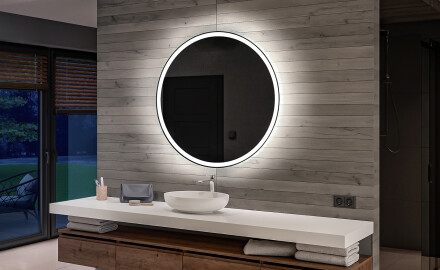 Espelho redondo parede com luz casas de banho a pilhas L76