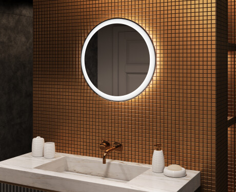 Espelho Redondo Com Luz LED 60cm com luz LED fria de 7000K, luz quente de 3000K ou luz neutra de 4500K