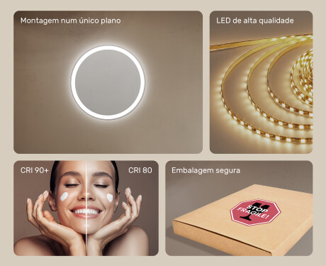 Espelho Redondo Com Luz LED 60cm com luz LED fria de 7000K, luz quente de 3000K ou luz neutra de 4500K #5