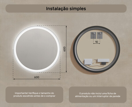 Espelho Redondo Com Luz LED 60cm com luz LED fria de 7000K, luz quente de 3000K ou luz neutra de 4500K #7