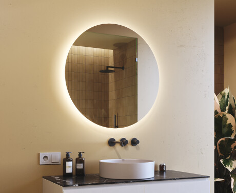 Espelho Redondo Com Luz LED 80cm com luz LED fria de 7000K, luz quente de 3000K ou luz neutra de 4500K