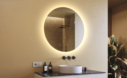 Espelho Redondo Com Luz LED 80cm com luz LED fria de 7000K, luz quente de 3000K ou luz neutra de 4500K