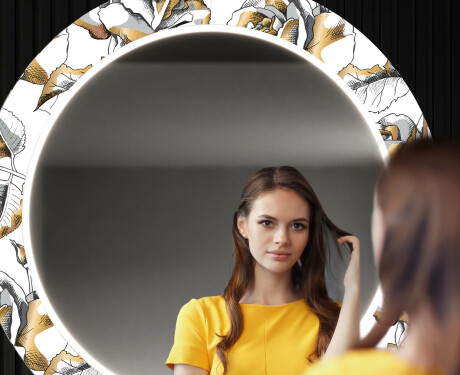 Espelho Decorativo Redondo Com Iluminação LED Para O Corredor - Golden Flowers #12