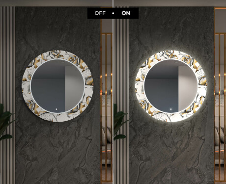 Espelho Decorativo Redondo Com Iluminação LED Para O Corredor - Golden Flowers #7