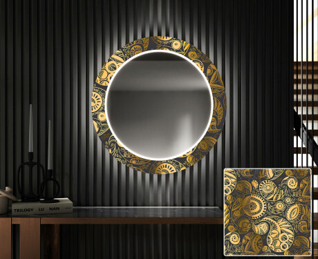 Espelho Decorativo Redondo Com Iluminação LED Para O Corredor - Ancient Pattern #1