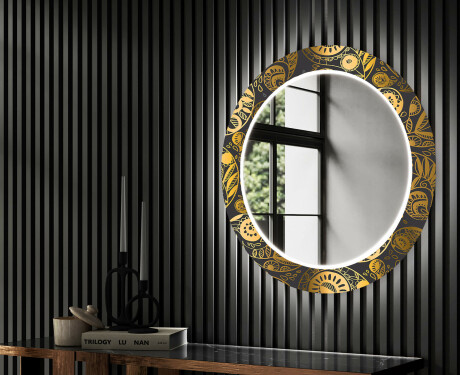 Espelho Decorativo Redondo Com Iluminação LED Para O Corredor - Ancient Pattern #2