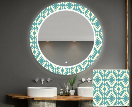 Espelho Decorativo Redondo Com Iluminação Led Para Casa De Banho - Abstract Seamless #1