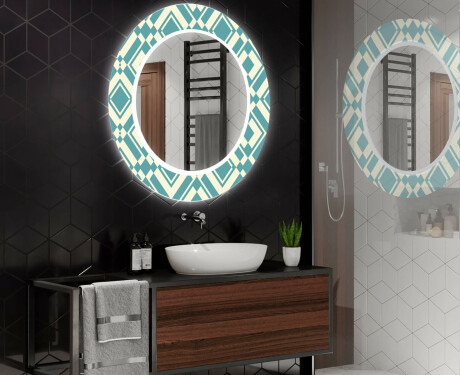 Espelho Decorativo Redondo Com Iluminação Led Para Casa De Banho - Abstract Seamless #2