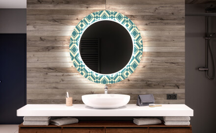 Espelho Decorativo Redondo Com Iluminação Led Para Casa De Banho - Abstract Seamless