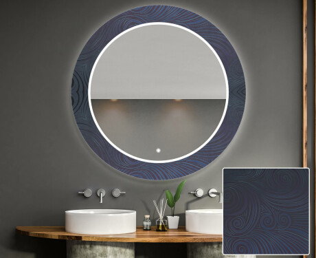 Espelho Decorativo Redondo Com Iluminação Led Para Casa De Banho - Blue Drawing #1