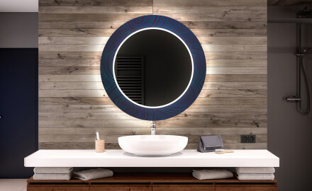 Espelho Decorativo Redondo Com Iluminação Led Para Casa De Banho - Blue Drawing