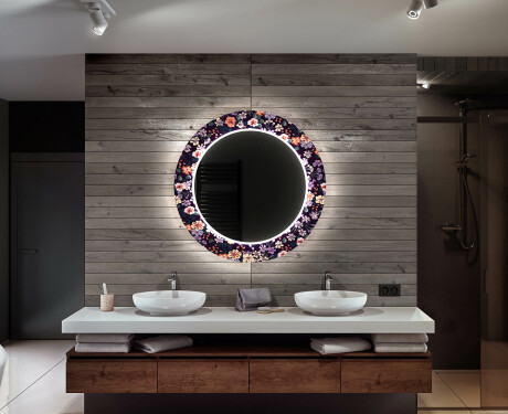 Espelho Decorativo Redondo Com Iluminação Led Para Casa De Banho - Elegant Flowers #12