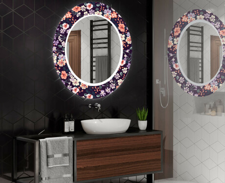 Espelho Decorativo Redondo Com Iluminação Led Para Casa De Banho - Elegant Flowers #2