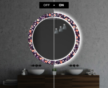 Espelho Decorativo Redondo Com Iluminação Led Para Casa De Banho - Elegant Flowers #7