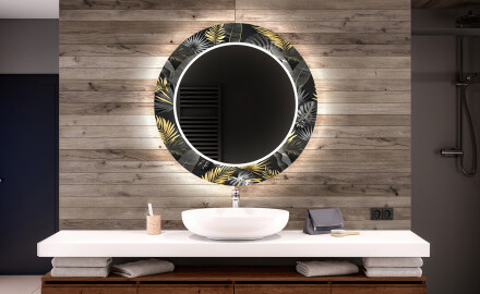 Espelho Decorativo Redondo Com Iluminação Led Para Casa De Banho - Goldy Palm