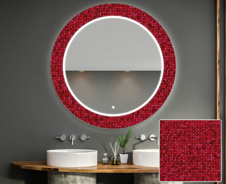 Espelho Decorativo Redondo Com Iluminação Led Para Casa De Banho - Red Mosaic #1