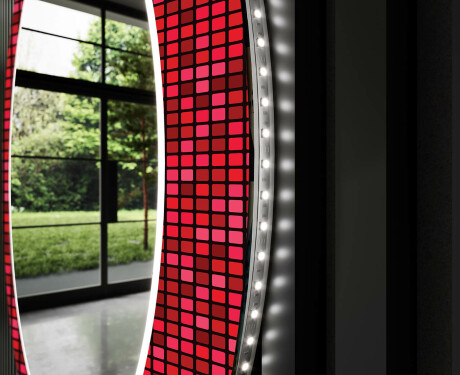 Espelho Decorativo Redondo Com Iluminação Led Para Casa De Banho - Red Mosaic #11