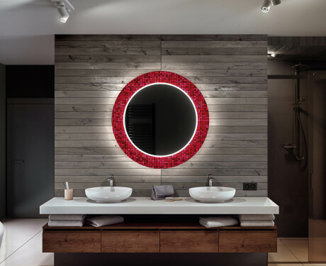 Espelho Decorativo Redondo Com Iluminação Led Para Casa De Banho - Red Mosaic #12