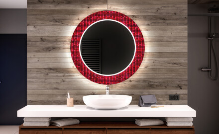 Espelho Decorativo Redondo Com Iluminação Led Para Casa De Banho - Red Mosaic