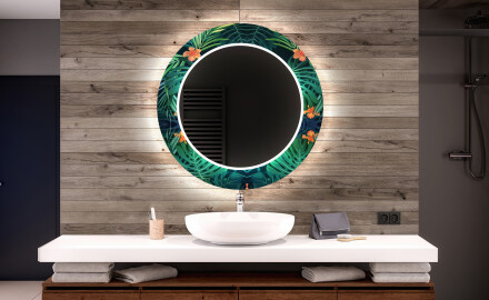 Espelho Decorativo Redondo Com Iluminação Led Para Casa De Banho - Tropical