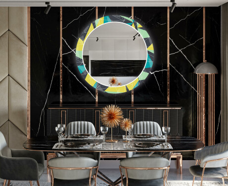 Espelho Decorativo Redondo Com Iluminação LED Para Sala De Jantar - Abstract Geometric #12