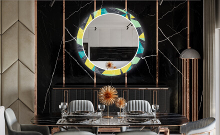 Espelho Decorativo Redondo Com Iluminação LED Para Sala De Jantar - Abstract Geometric
