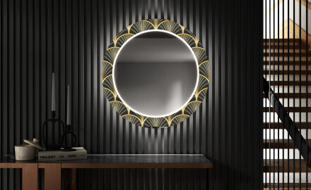 Espelho Decorativo Redondo Com Iluminação LED Para O Corredor - Art Deco
