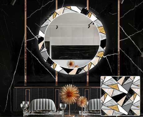 Espelho Decorativo Redondo Com Iluminação LED Para Sala De Jantar - Marble Pattern