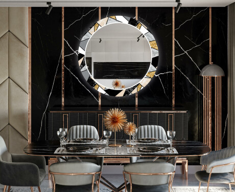 Espelho Decorativo Redondo Com Iluminação LED Para Sala De Jantar - Marble Pattern #12