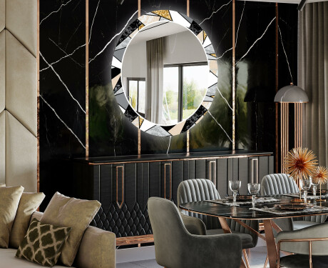 Espelho Decorativo Redondo Com Iluminação LED Para Sala De Jantar - Marble Pattern #2