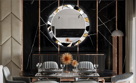 Espelho Decorativo Redondo Com Iluminação LED Para Sala De Jantar - Marble Pattern