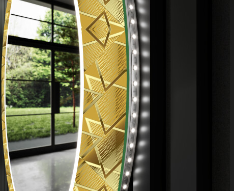 Espelho Decorativo Redondo Com Iluminação LED Para O Corredor - Gold Triangles #11