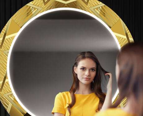 Espelho Decorativo Redondo Com Iluminação LED Para O Corredor - Gold Triangles #12