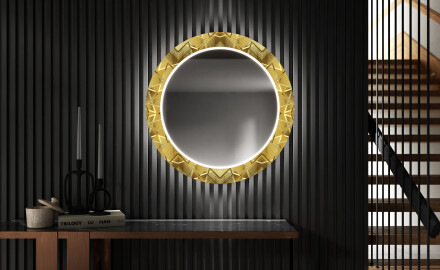 Espelho Decorativo Redondo Com Iluminação LED Para O Corredor - Gold Triangles