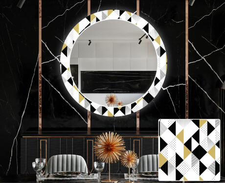 Espelho Decorativo Redondo Com Iluminação LED Para Sala De Jantar - Geometric Patterns