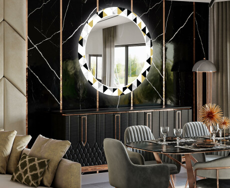 Espelho Decorativo Redondo Com Iluminação LED Para Sala De Jantar - Geometric Patterns #2