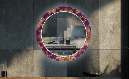 Espelho Decorativo Redondo Com Iluminação LED Para Sala De Estar - Gold Mandala