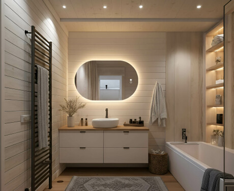 Espelho de banheiro iluminado, bicolor, interruptor touch, tapete aquecedor