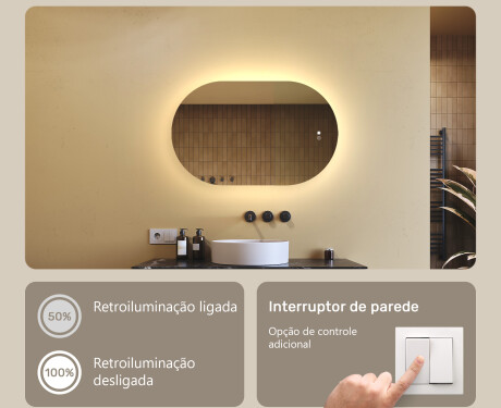 Espelho de banheiro iluminado, bicolor, interruptor touch, tapete aquecedor #4