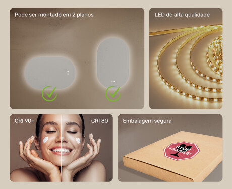 Espelho de banheiro iluminado, bicolor, interruptor touch, tapete aquecedor #6