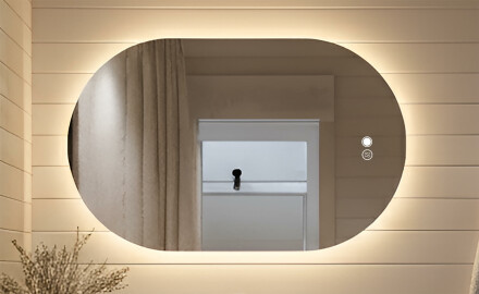 Espelho de banheiro iluminado, bicolor, interruptor touch, tapete aquecedor