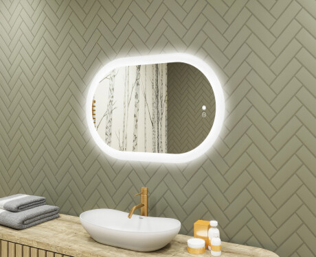 Espelho de banheiro iluminado, bicolor, interruptor touch, tapete aquecedor