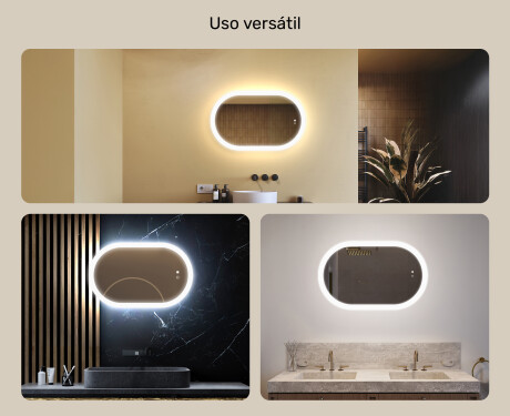 Espelho de banheiro iluminado, bicolor, interruptor touch, tapete aquecedor #2
