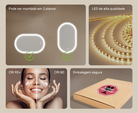 Espelho de banheiro iluminado, bicolor, interruptor touch, tapete aquecedor #6